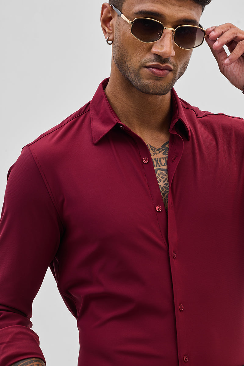 Maroon Stretchable Slim Fit Shirt