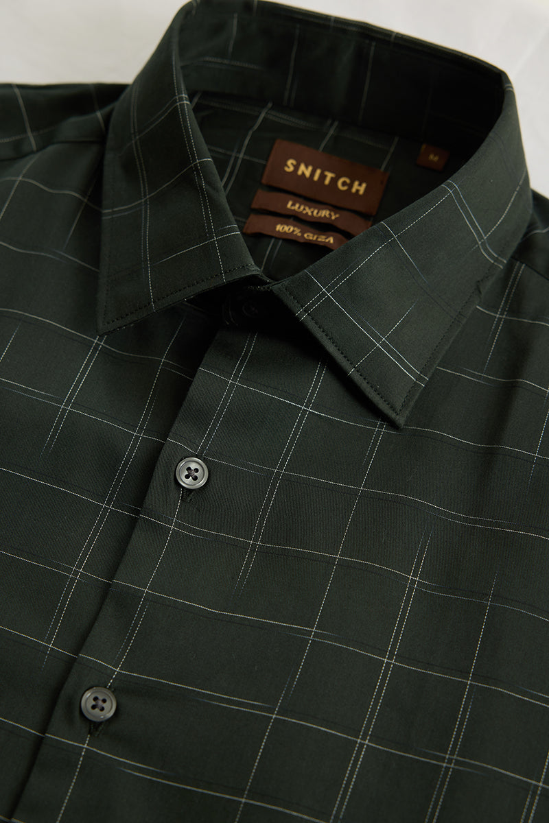 Dark Green Checks Slim Fit Shirt