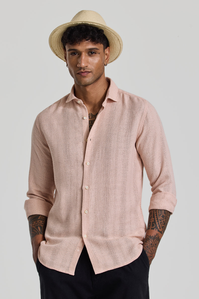 Peach Knitted Slim Fit Shirt