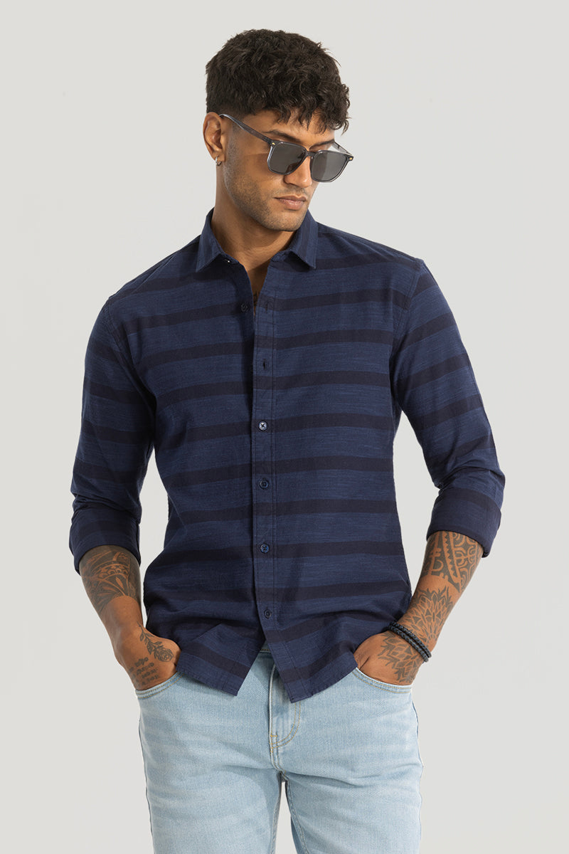 Navy Slim Fit Stripes Shirt