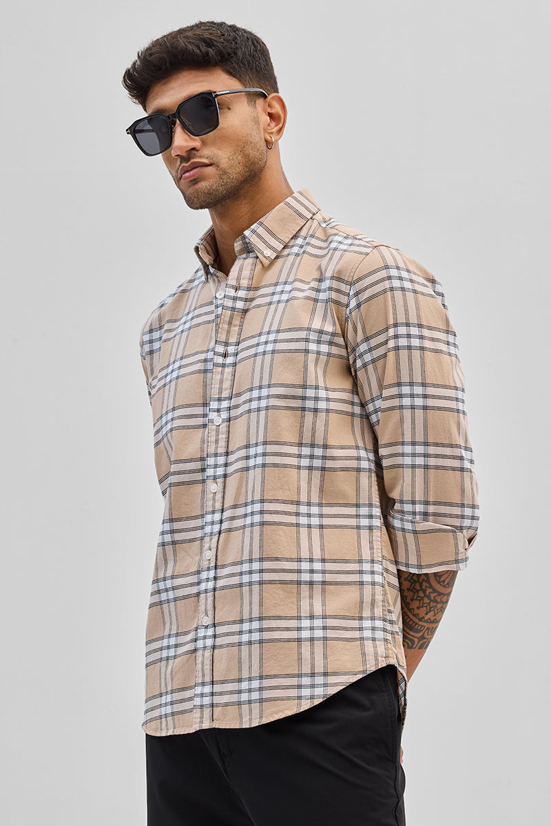 Beige Checks Slim Fit Shirt