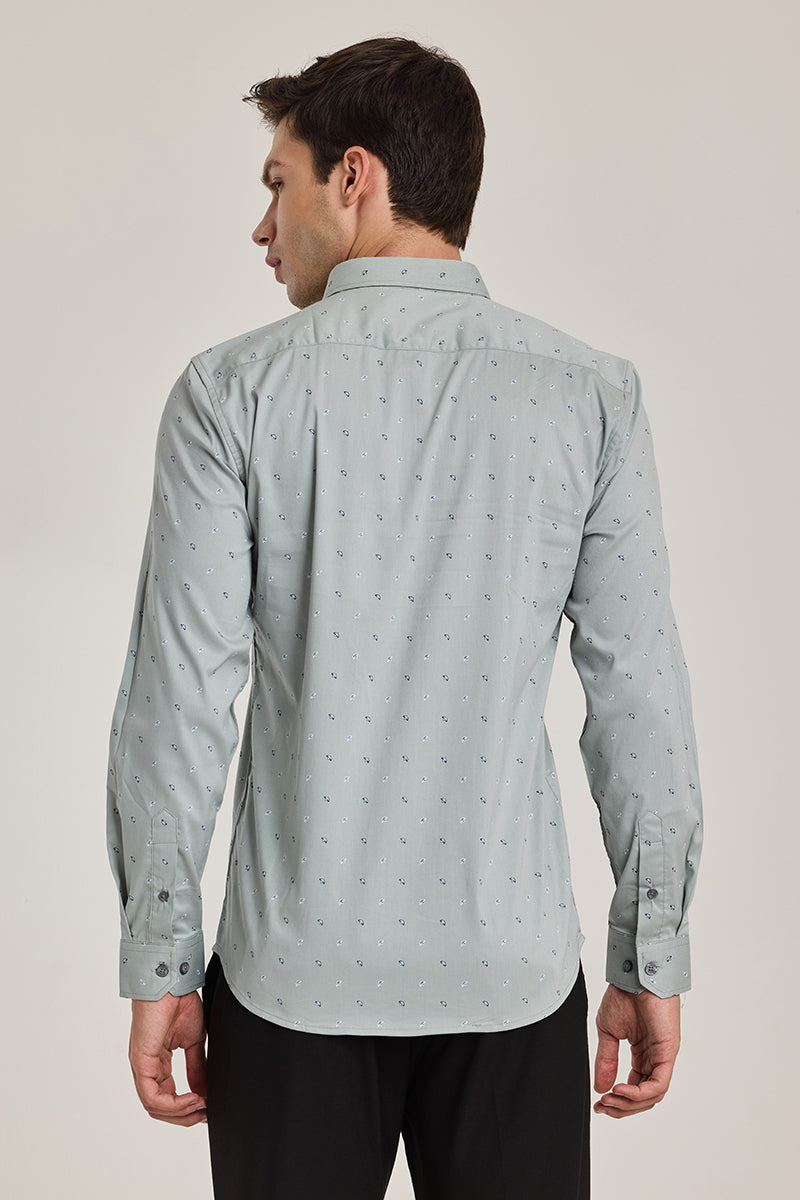 Light Grey Printed Slim Fit Shirt