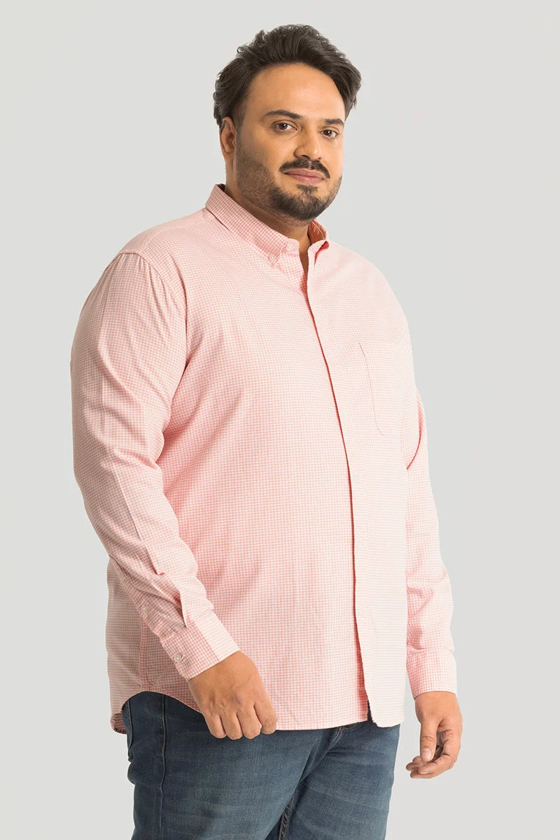 Rugero Peach Checks Plus Size Shirt