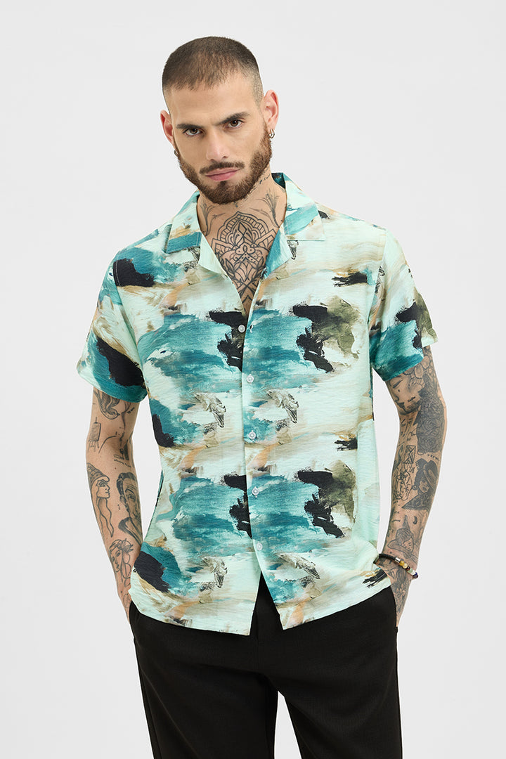 Turquoise Abstract Box Fit Shirt