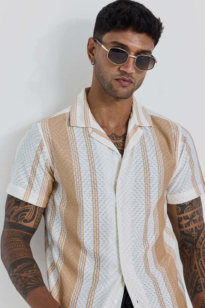 Beige Stripes Crochet Shirt