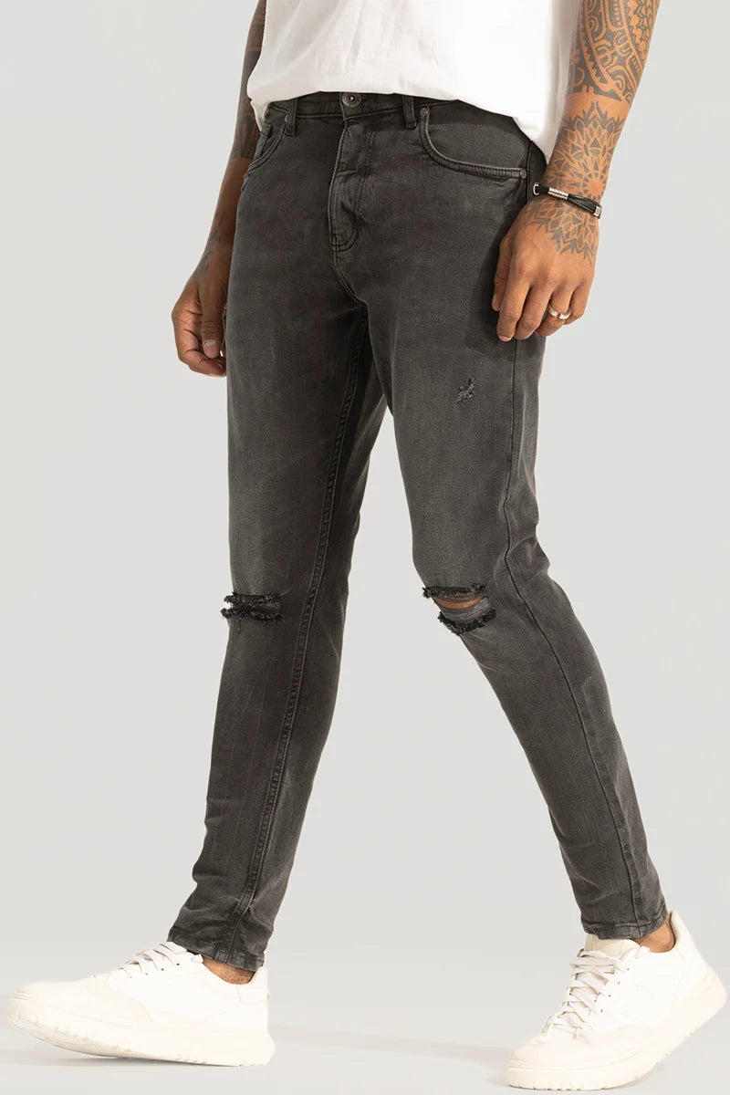 Grey Distressed Skinny Fit Jeans