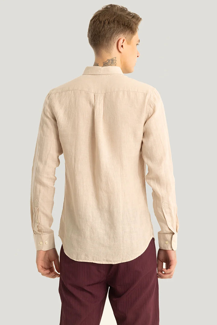 Elementary Beige Plain Pure Linen Shirt