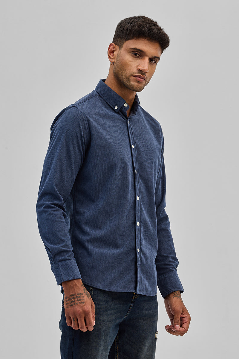 Blue Slim Fit Corduroy Shirt