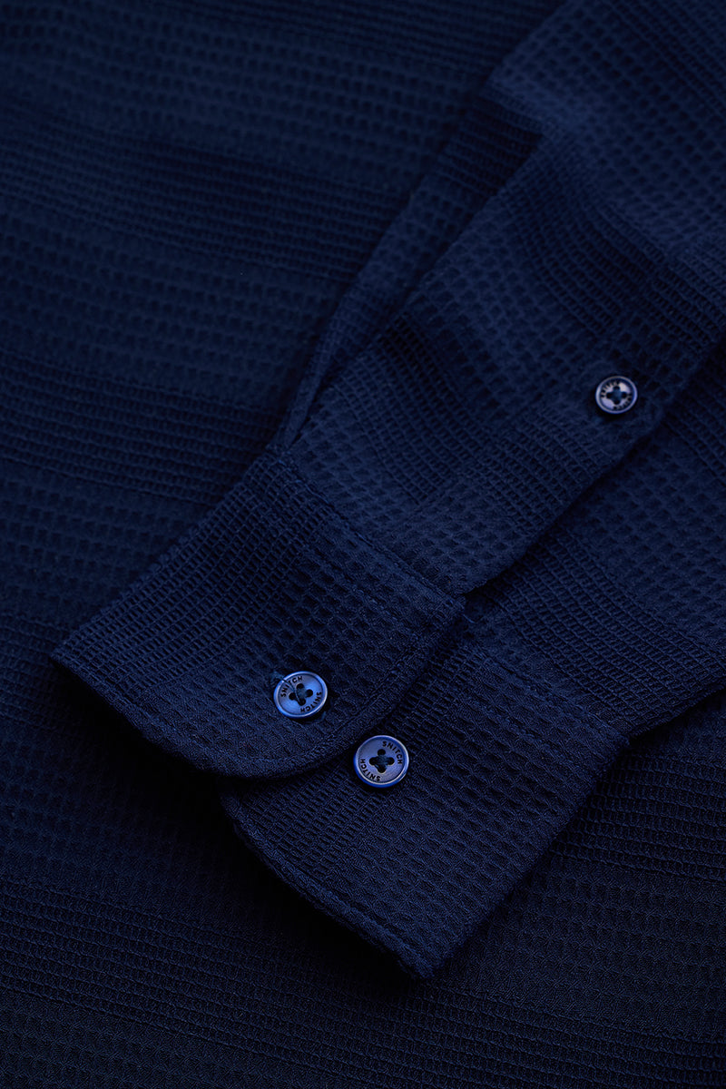 Navy Textured Slim Fit Shirt