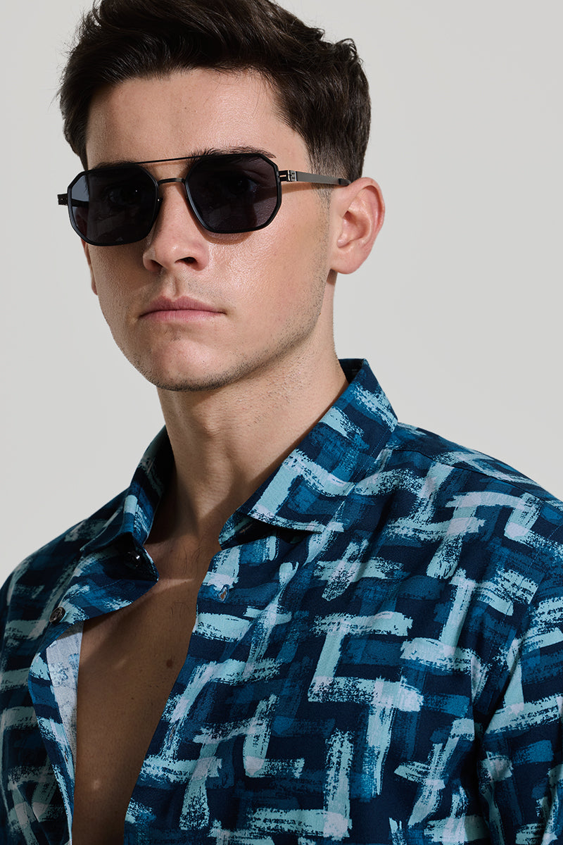 Blue Abstract Slim Fit Shirt