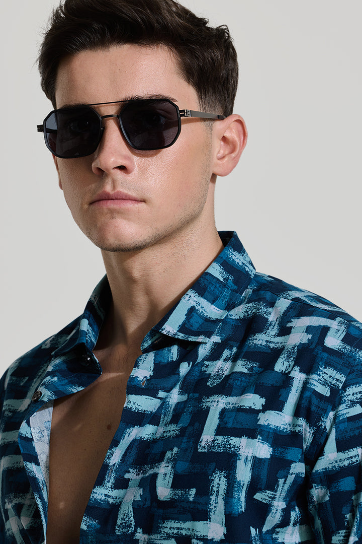 Blue Abstract Slim Fit Shirt