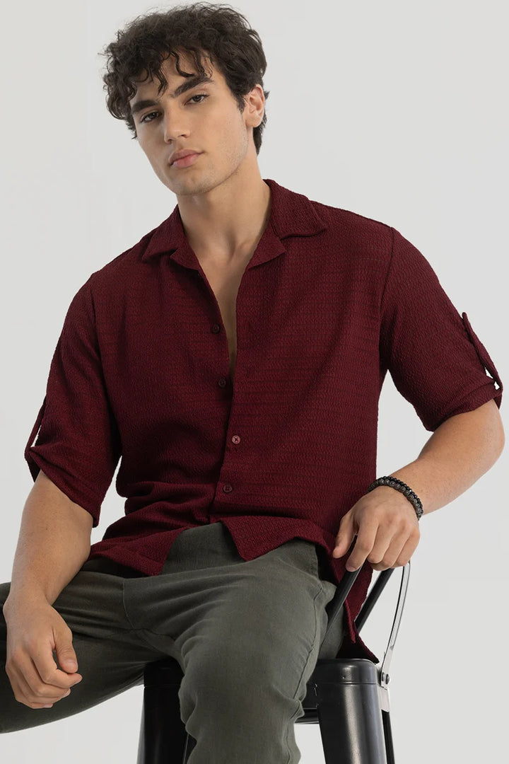 Maroon Self-Design Cuban Shirt