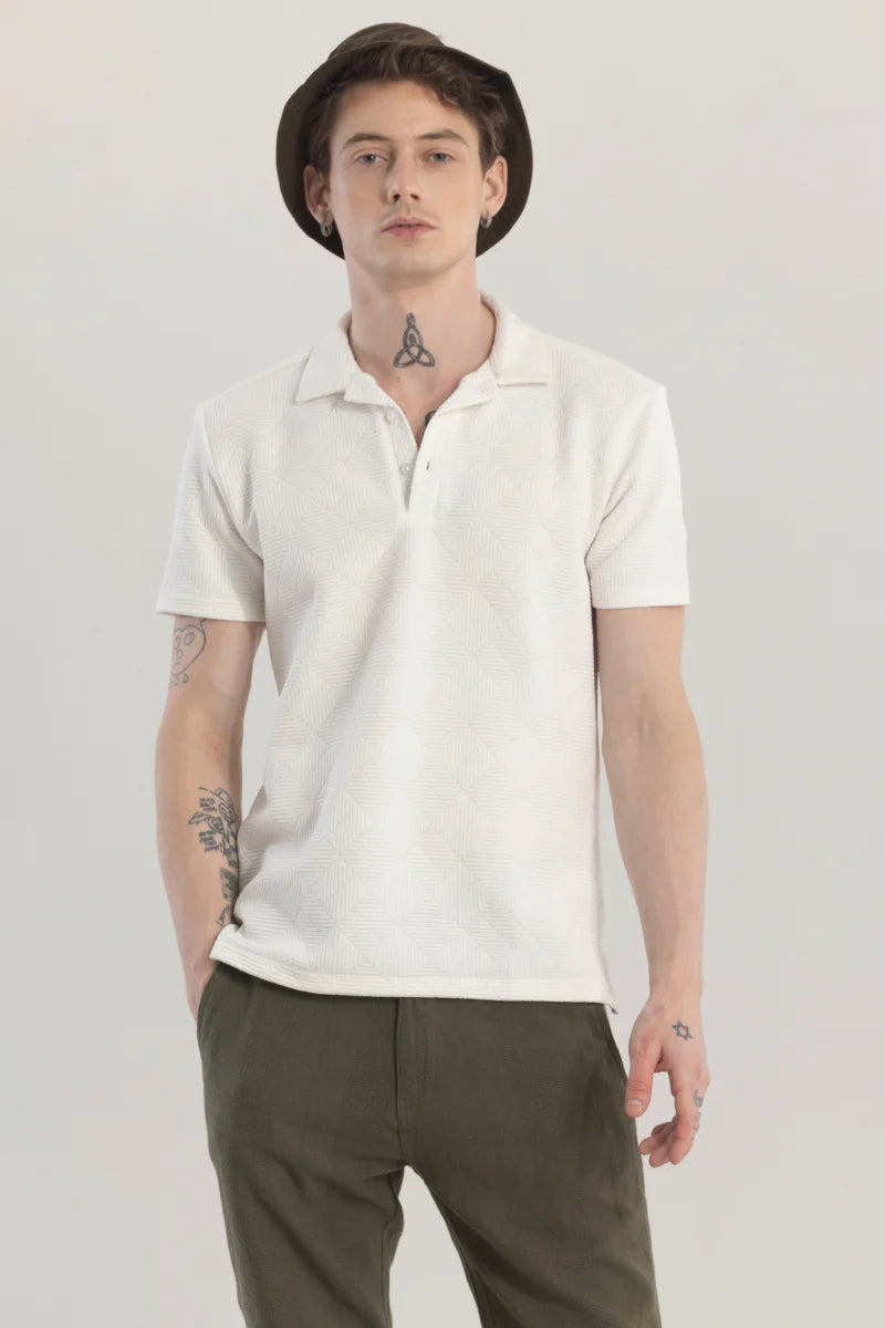 GeoVerve White Printed Polo T-Shirt