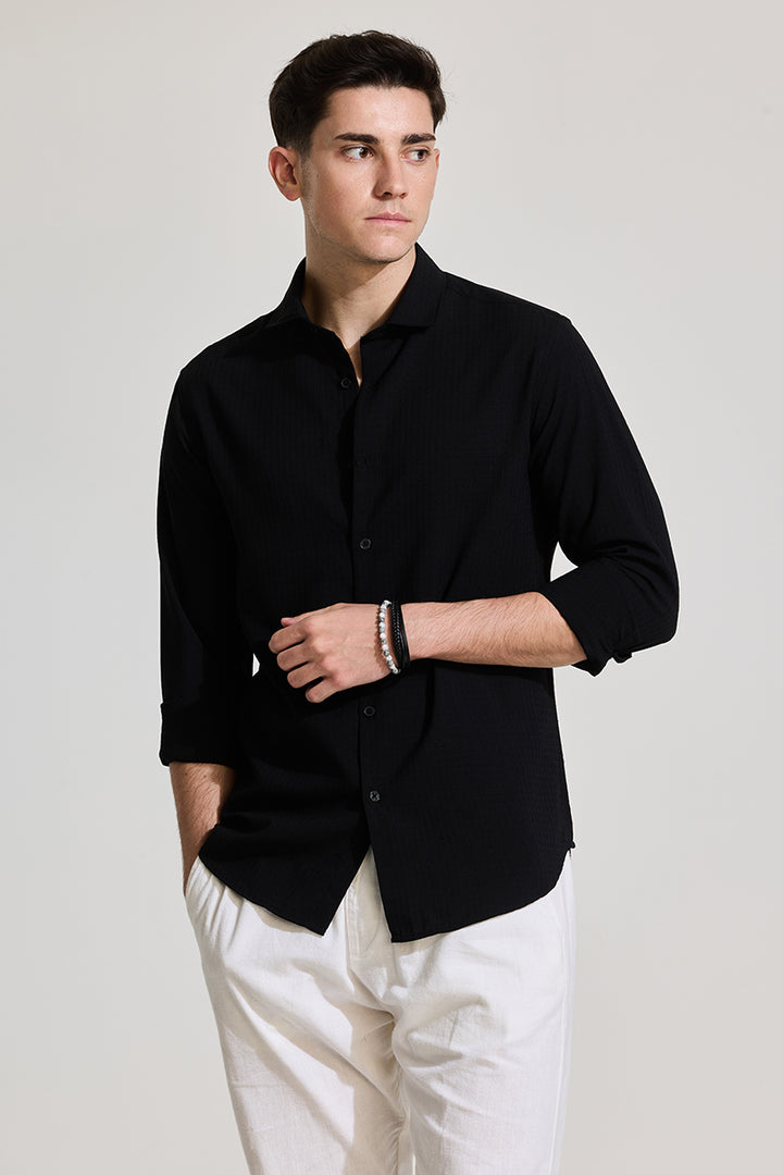 Black Textured Slim Fit Shirt