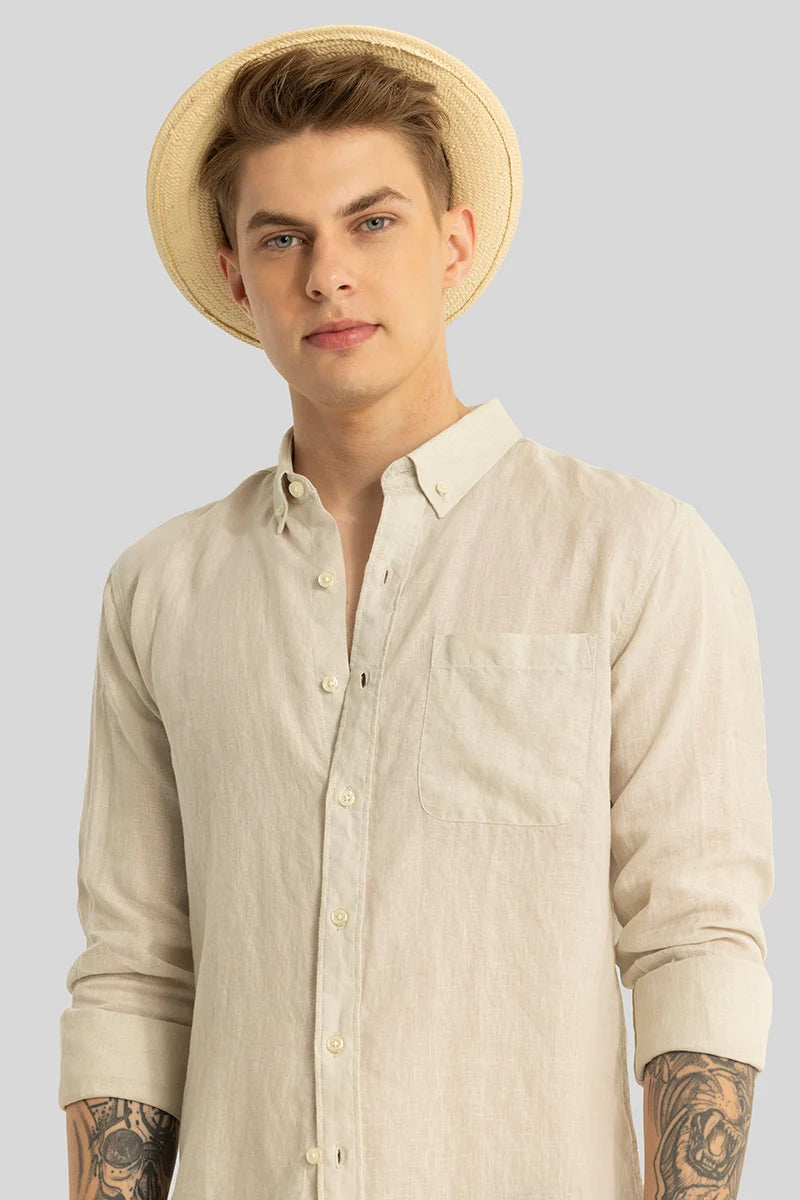 Elementary Cream Plain Pure Linen Shirt