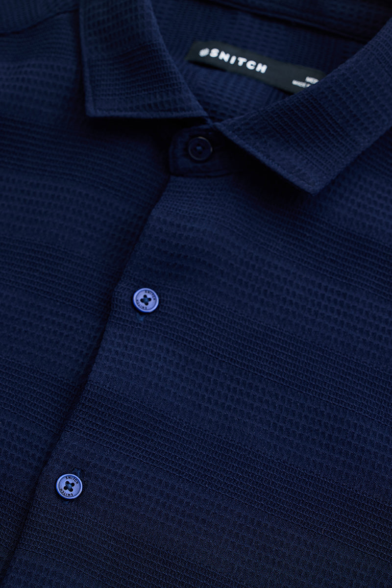 Navy Textured Slim Fit Shirt