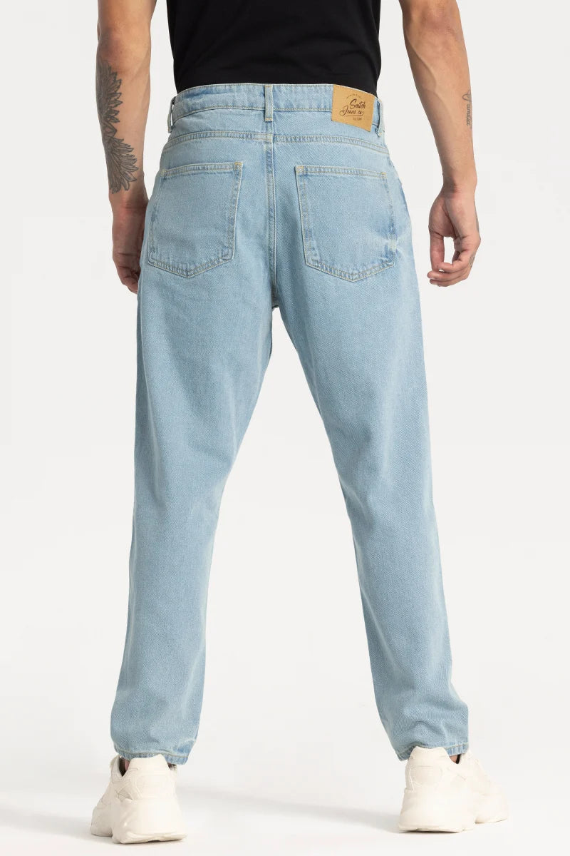 Blue Plain Baggy Fit Jeans