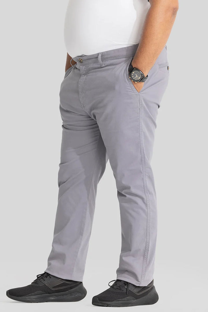 Seemly Light Grey Plain Regular Fit Plus Size Chinos