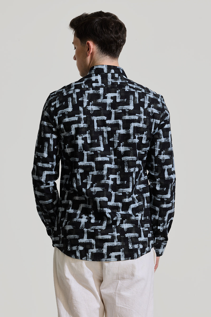 Black Abstract Slim Fit Shirt