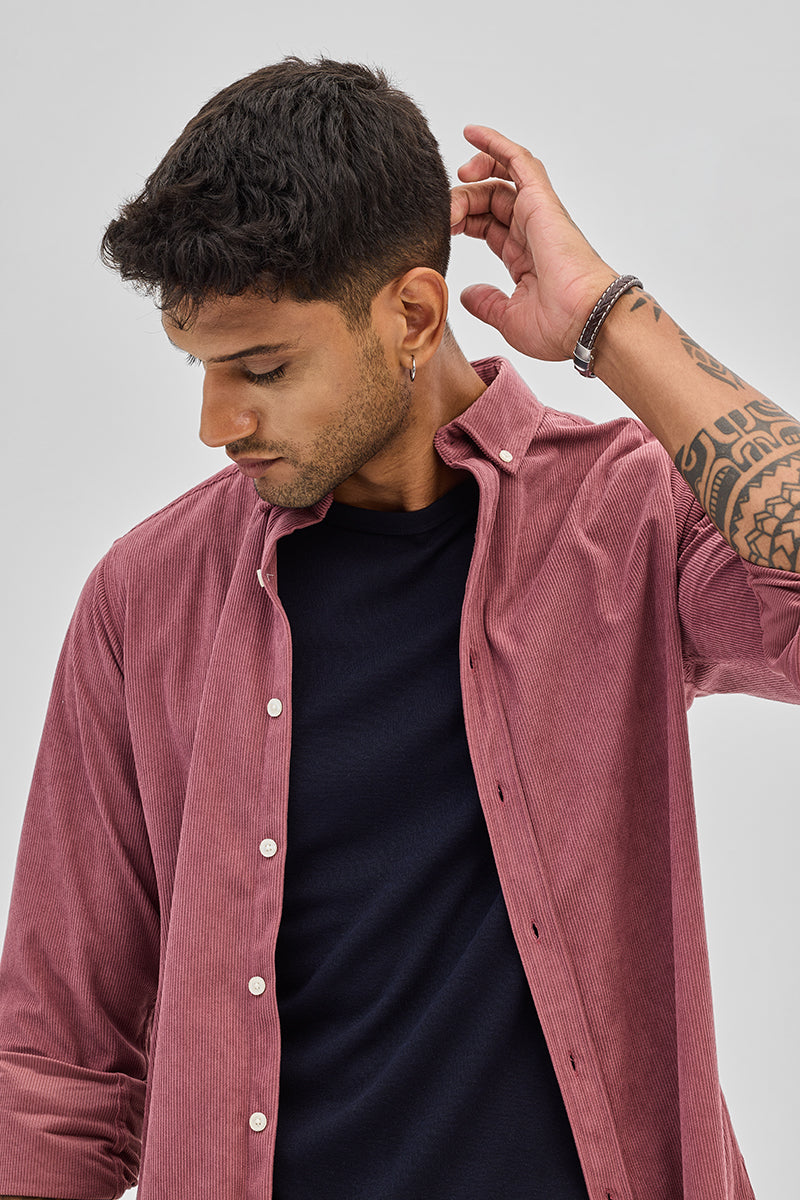 Pink Slim Fit Corduroy Shirt