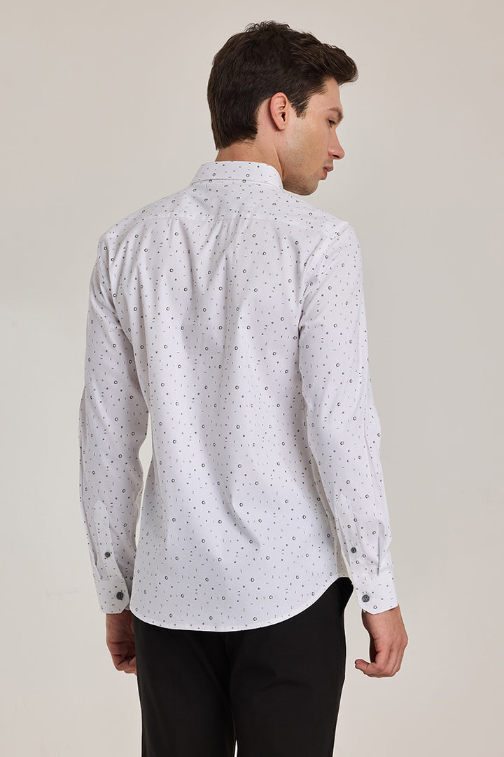 White Geometric Slim FIt Shirt