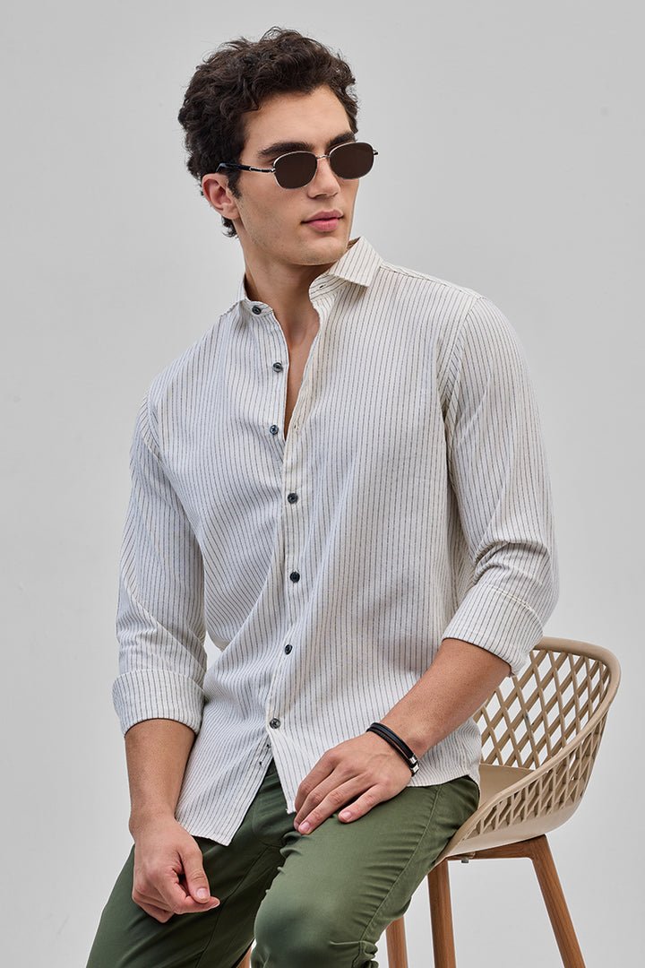 Cream Slim Fit Stripes Shirt