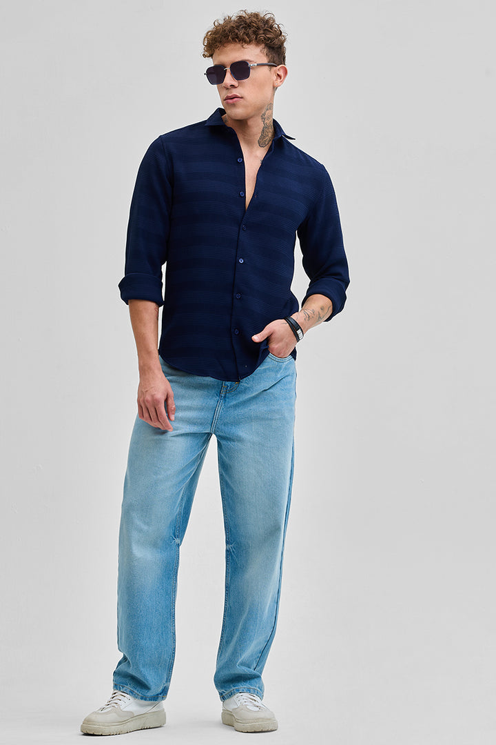 Navy Textured Slim Fit Shirt