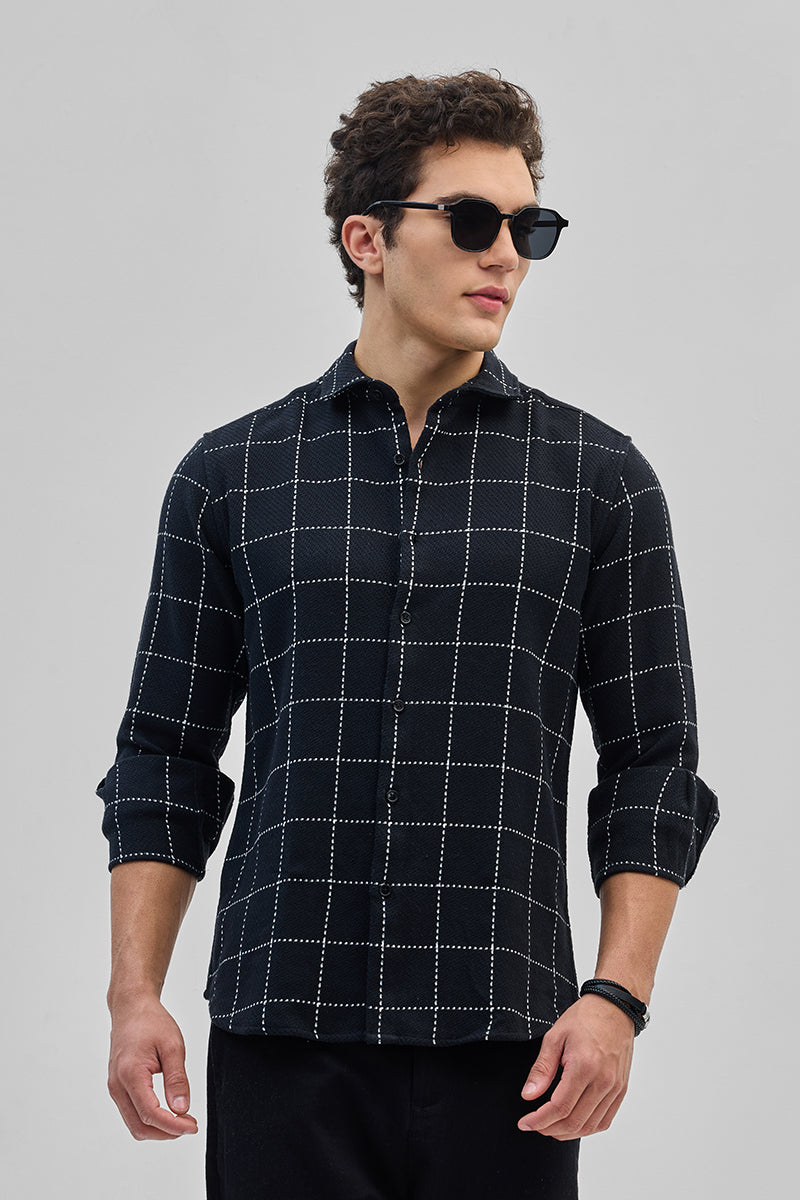 Black Textured Checks Shirt