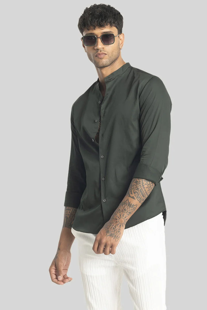 Alfonso Green Plain Satin Shirt