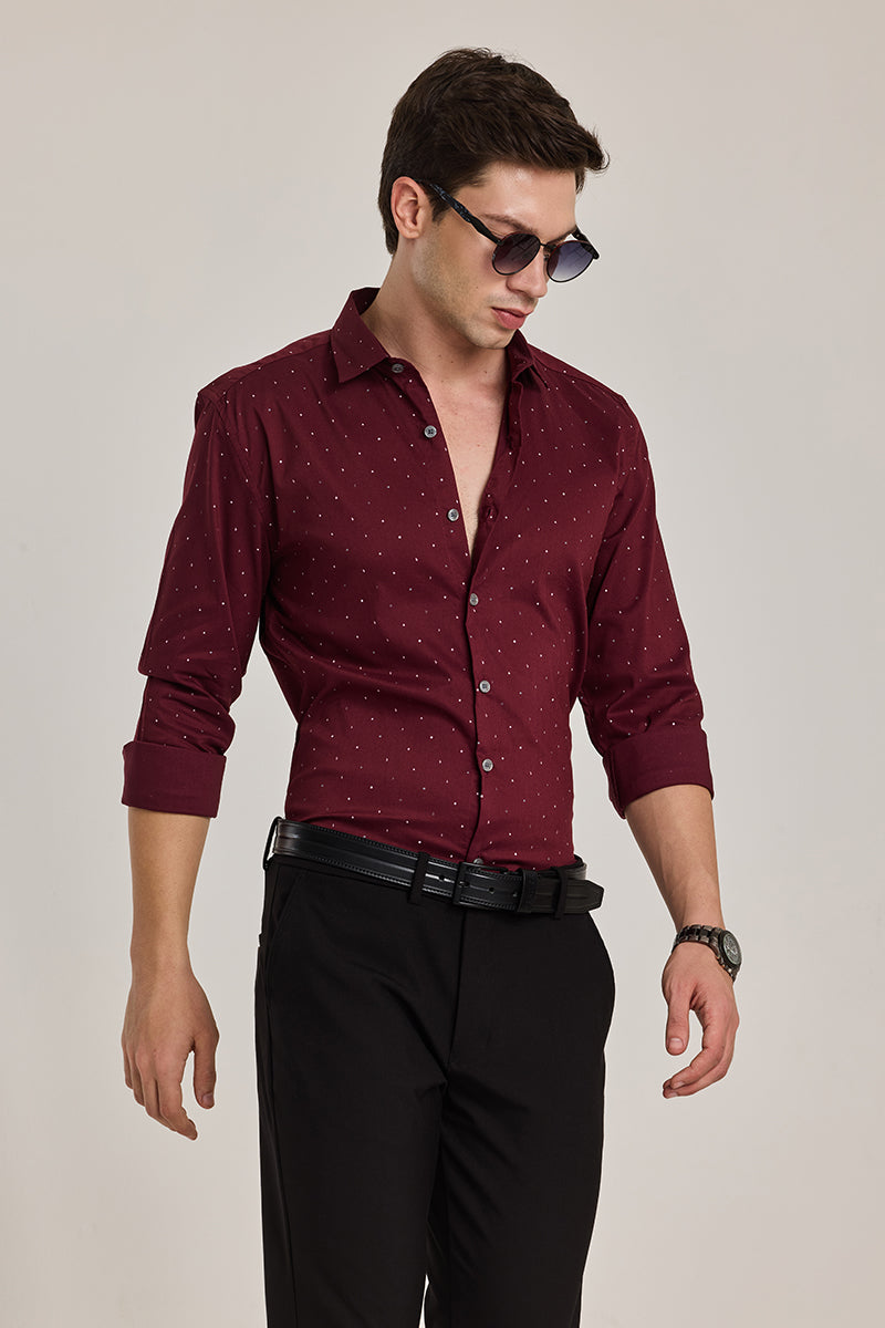 Maroon Printed Slim Fit Shirt