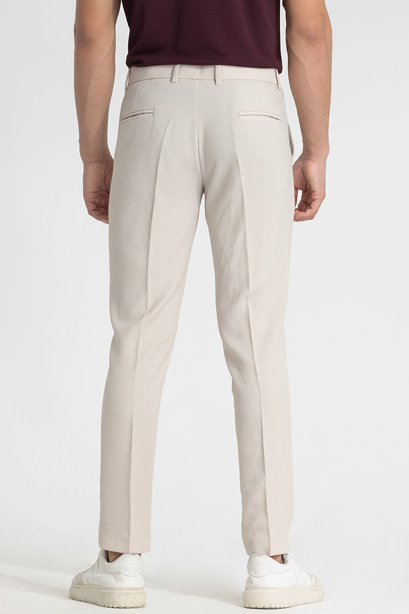 Cream Checks Slim Fit Trousers