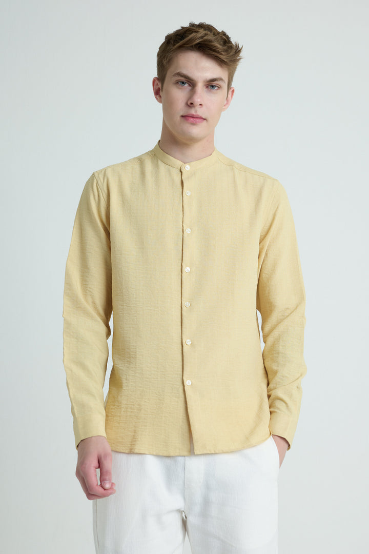 Yellow Mandarin Textured Shirt