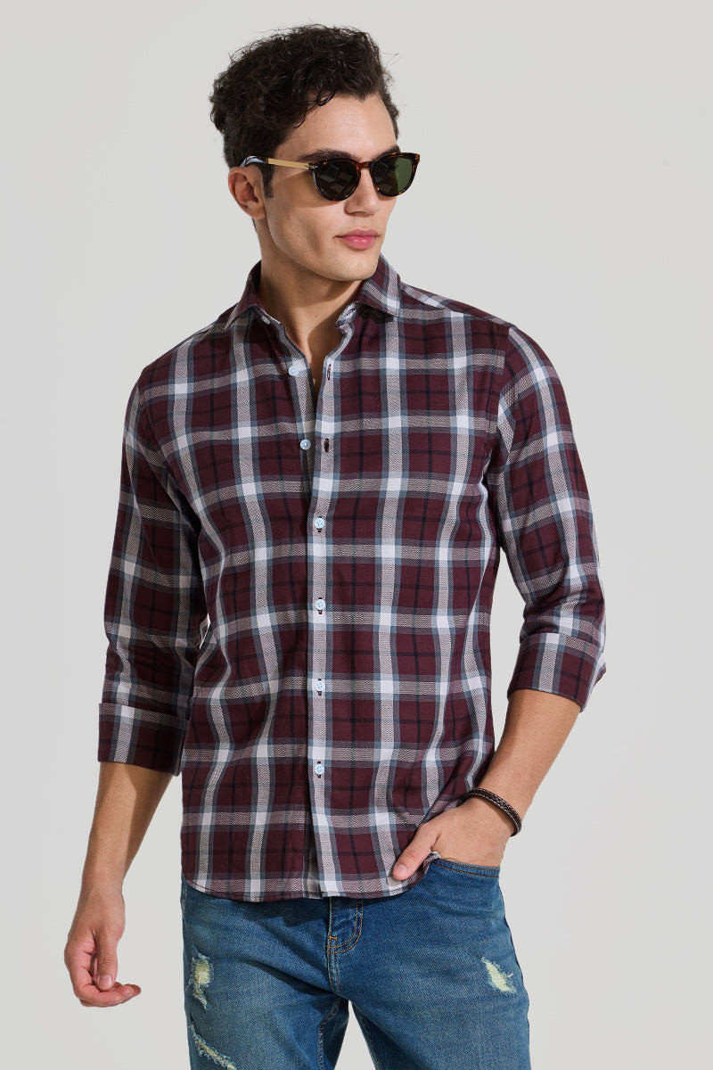 Burgundy Checks Slim Fit Shirt