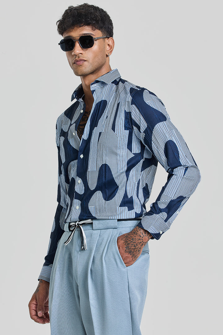 Navy Abstract Slim Fit Shirt