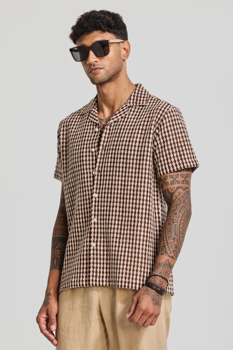 Brown Geometric Crochet Shirt