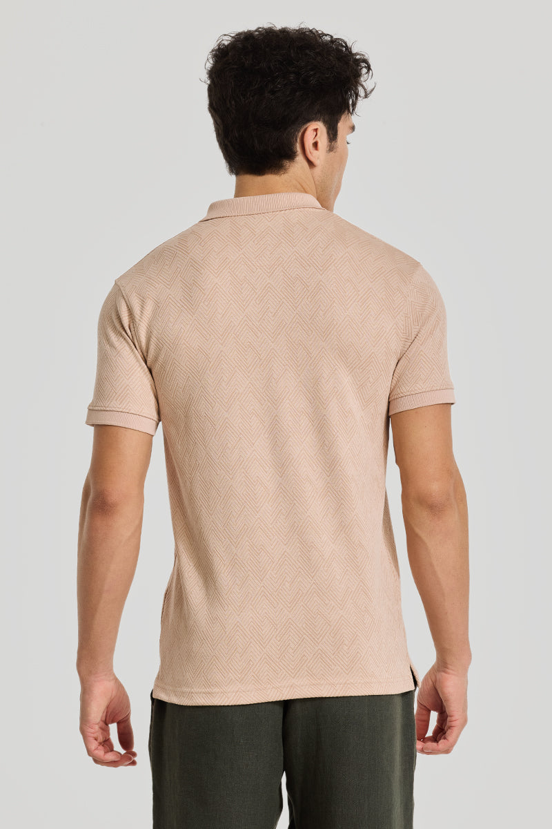 Beige Textured Polo T-Shirt