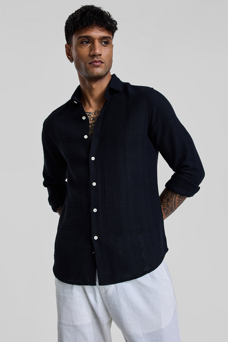 Black Knitted Slim Fit Shirt