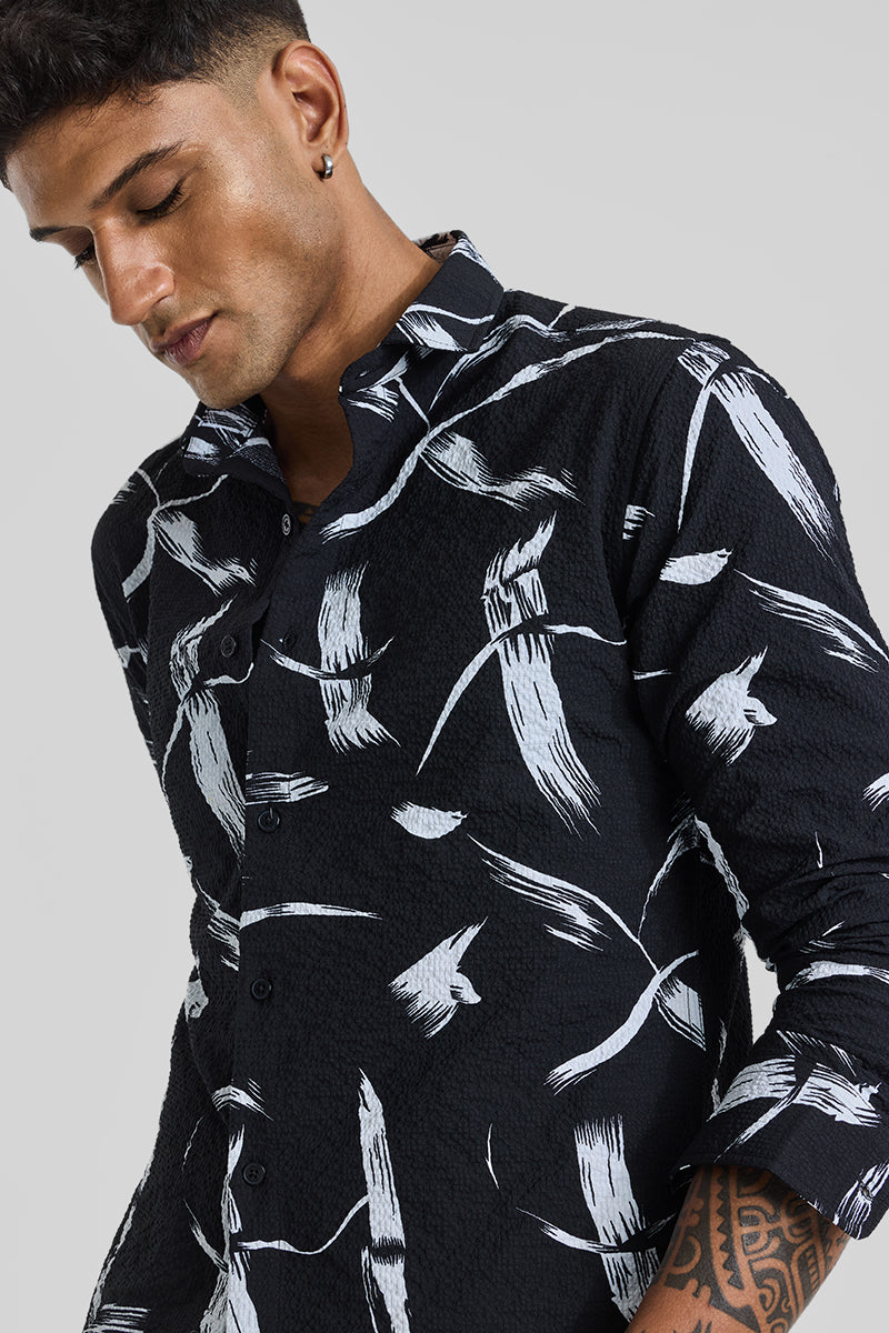 Black Abstract Printed Slim Fit Shirt