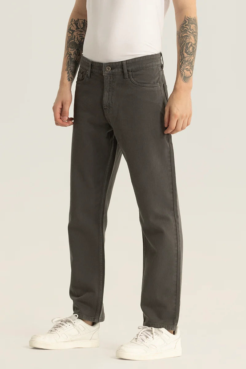 Etienne Charcoal Grey Plain Relaxed Fit Jeans