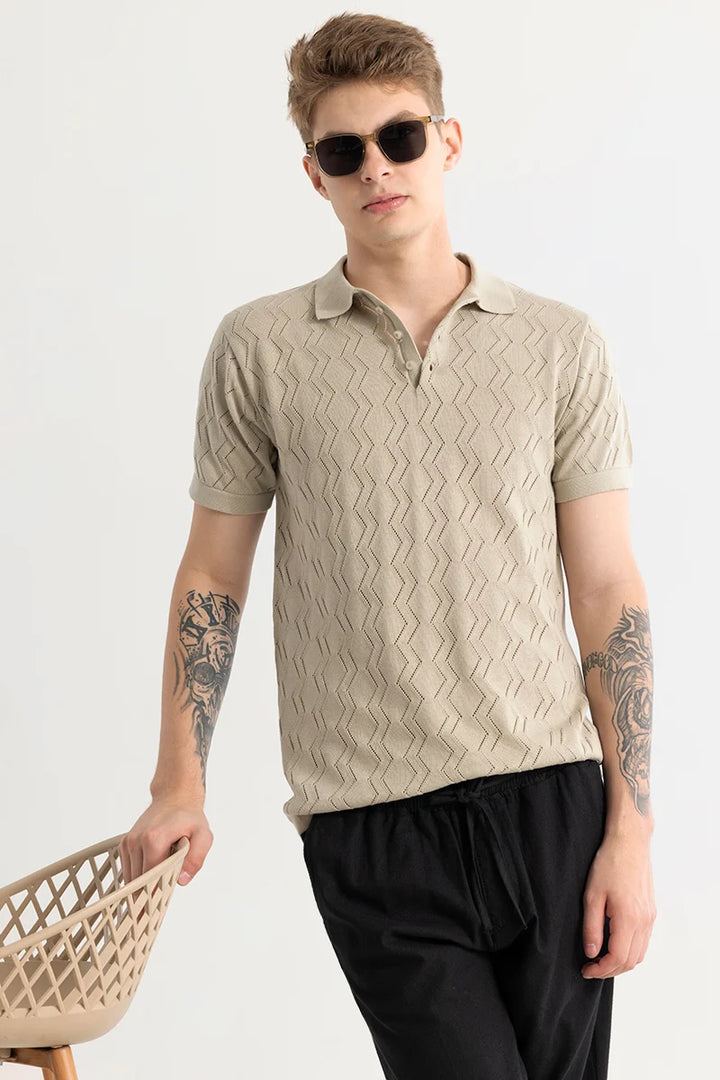 Baldassare Beige Knitted Polo T-Shirt