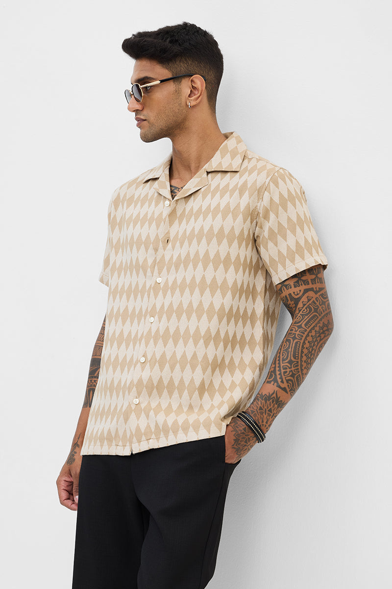 Beige Geometric Box Fit Shirt