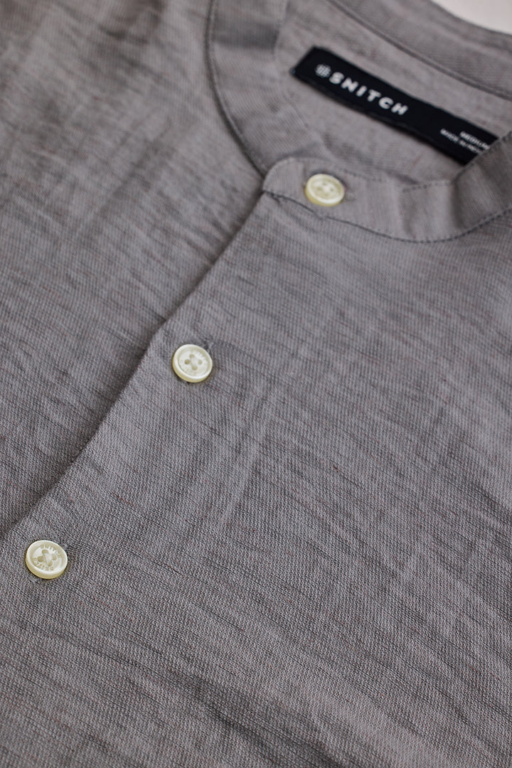 Grey Mandarin Linen Blend Shirt