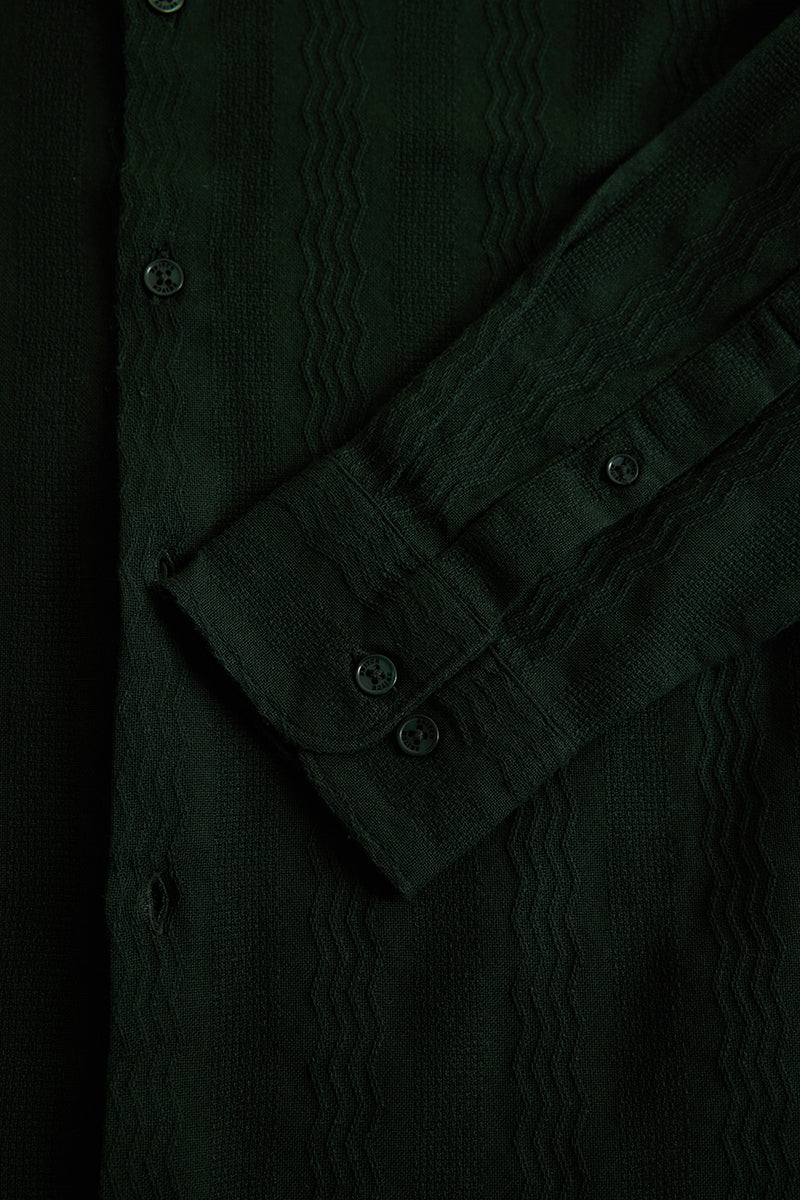 Dark Green Textured Slim Fit Shirt