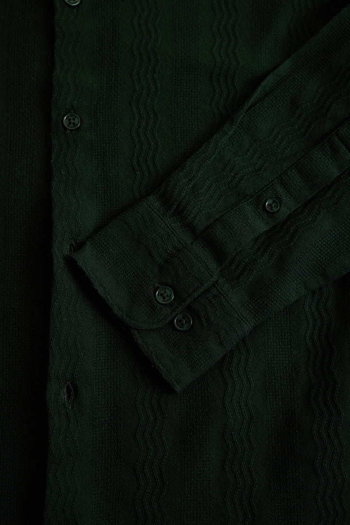 Dark Green Textured Slim Fit Shirt