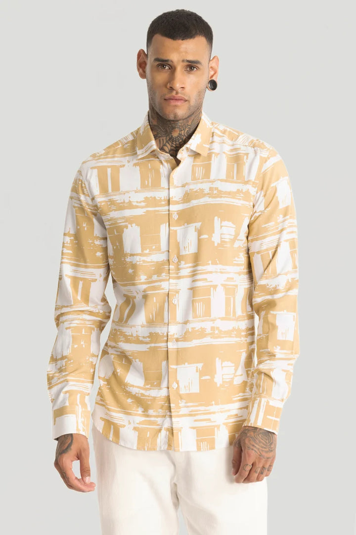 Yellow Abstract Slim Fit Shirt