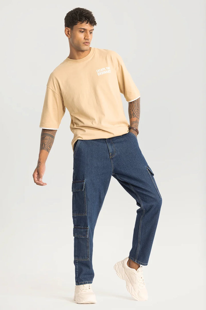 Dark Blue Baggy Fit Cargo Jeans