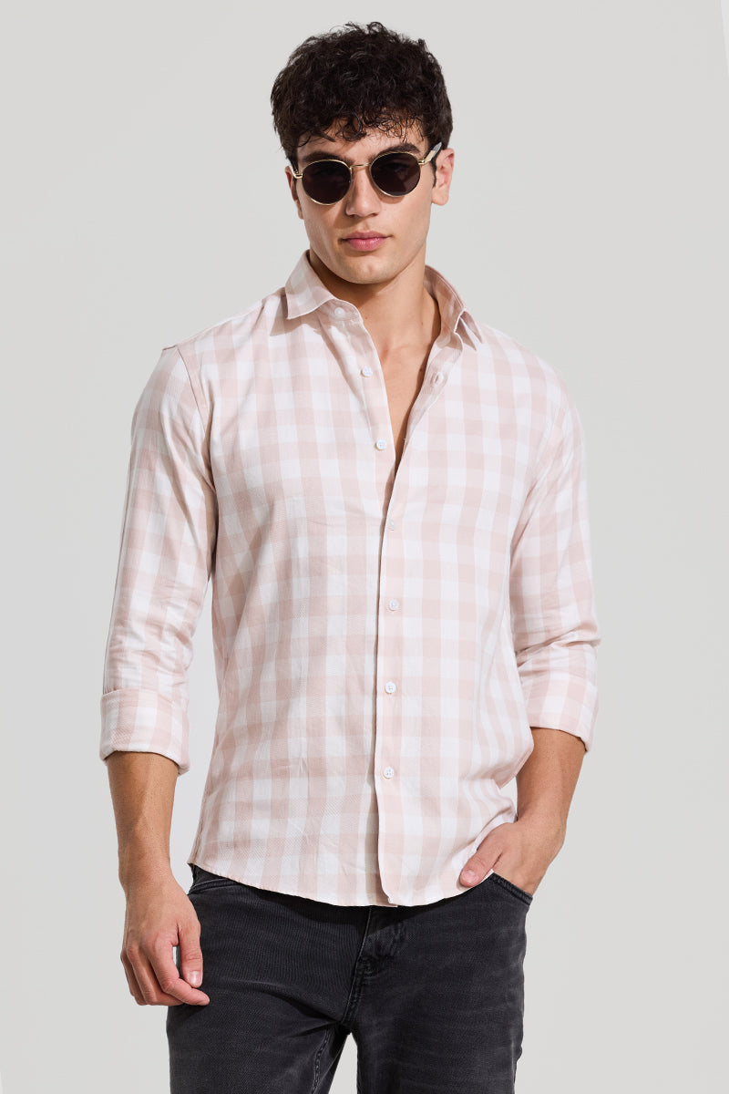 Peach Gingham Slim Fit Shirt