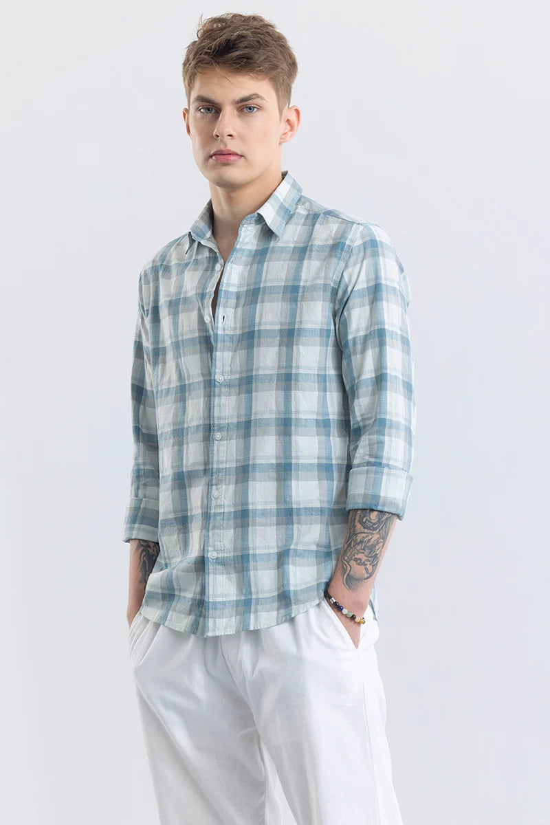 Alessia Blue Checks Linen Blend Shirt