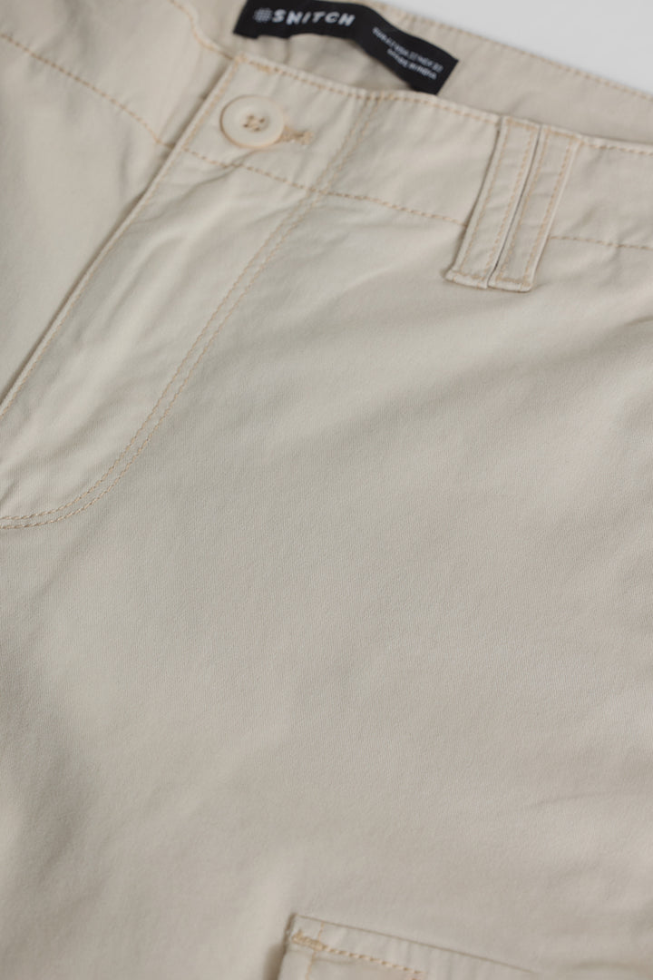 Cream Slim Fit Cargo Pants