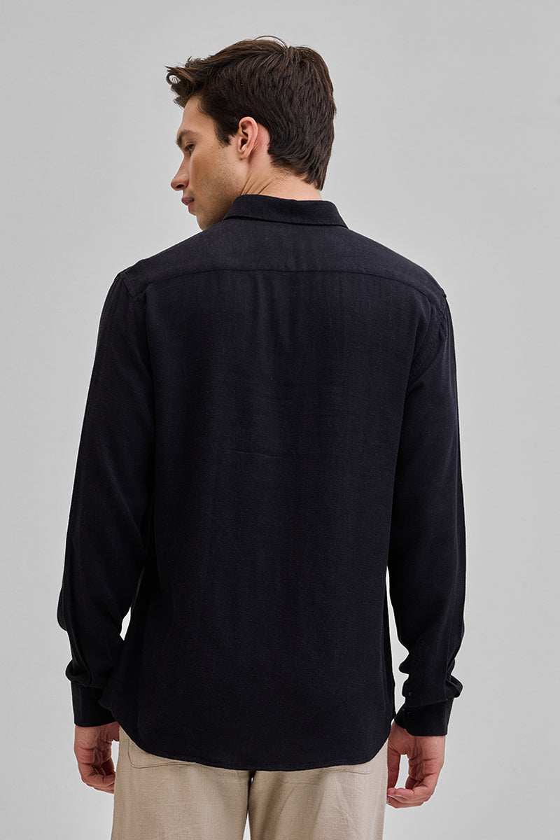 Black Slim Fit Linen Shirt